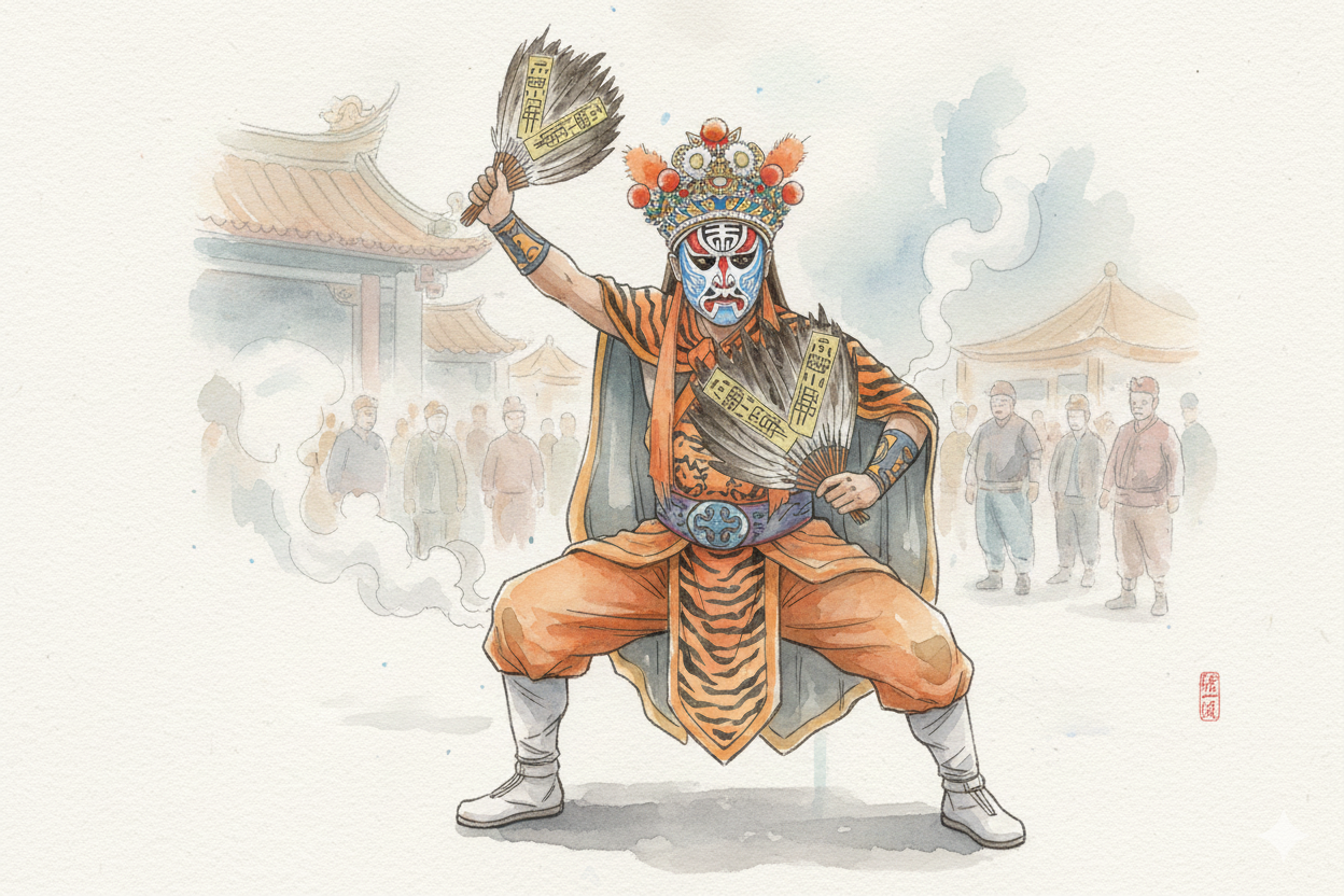 Taoist priest conducting a solemn temple ritual