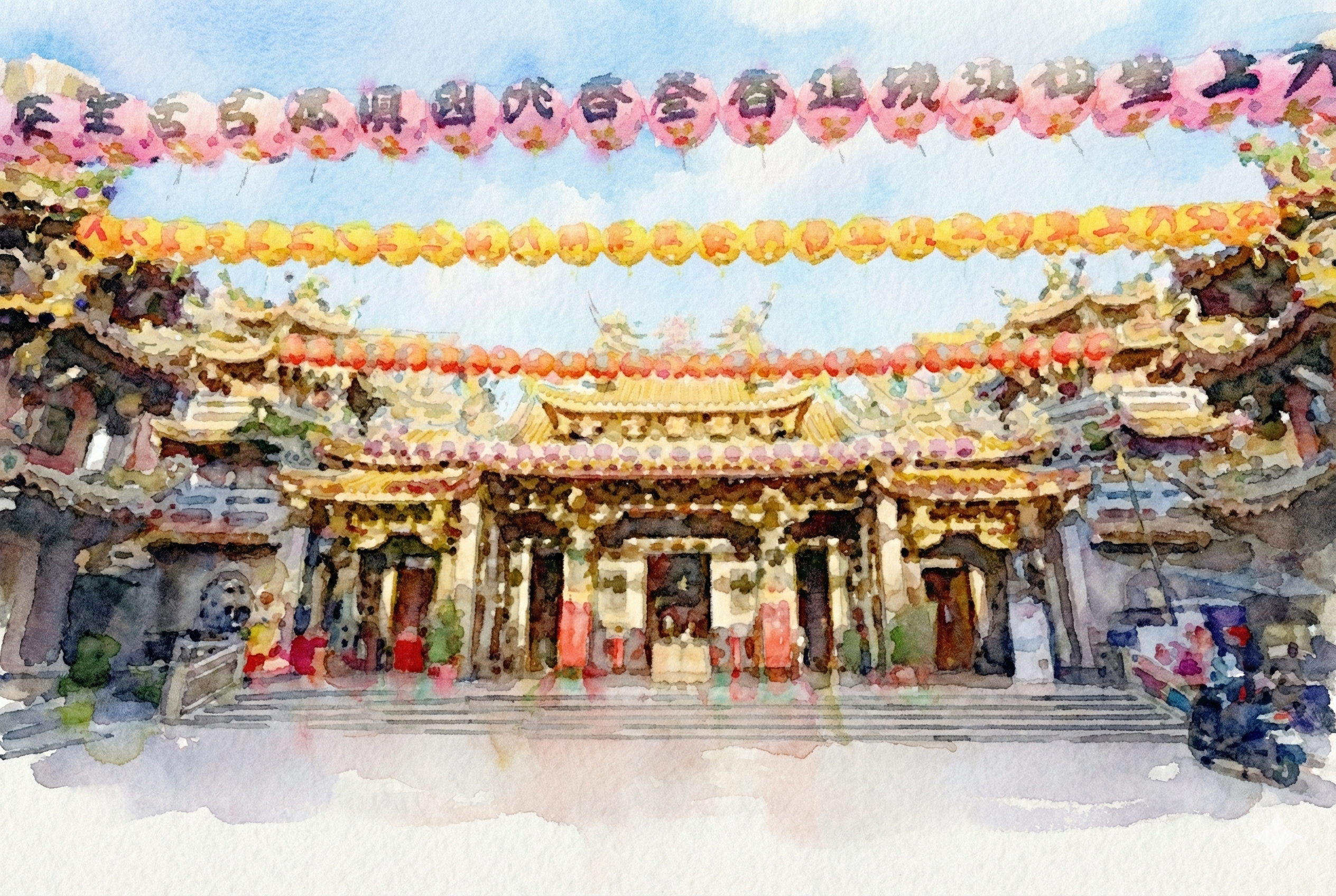 Taiwan temple night view, brightly lit