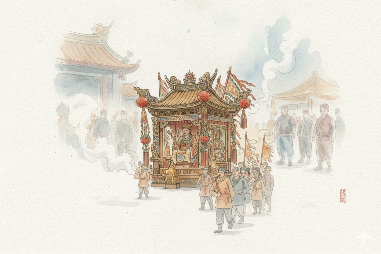 Believers devoutly participating in temple rituals